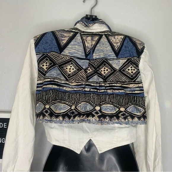 Vintage Roughrider Western Fringe Cropped Button Up Shirt Blue Black Small - Picture 9 of 14